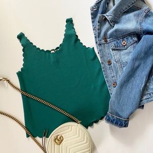 H&M teal green scalloped edge tank top XS